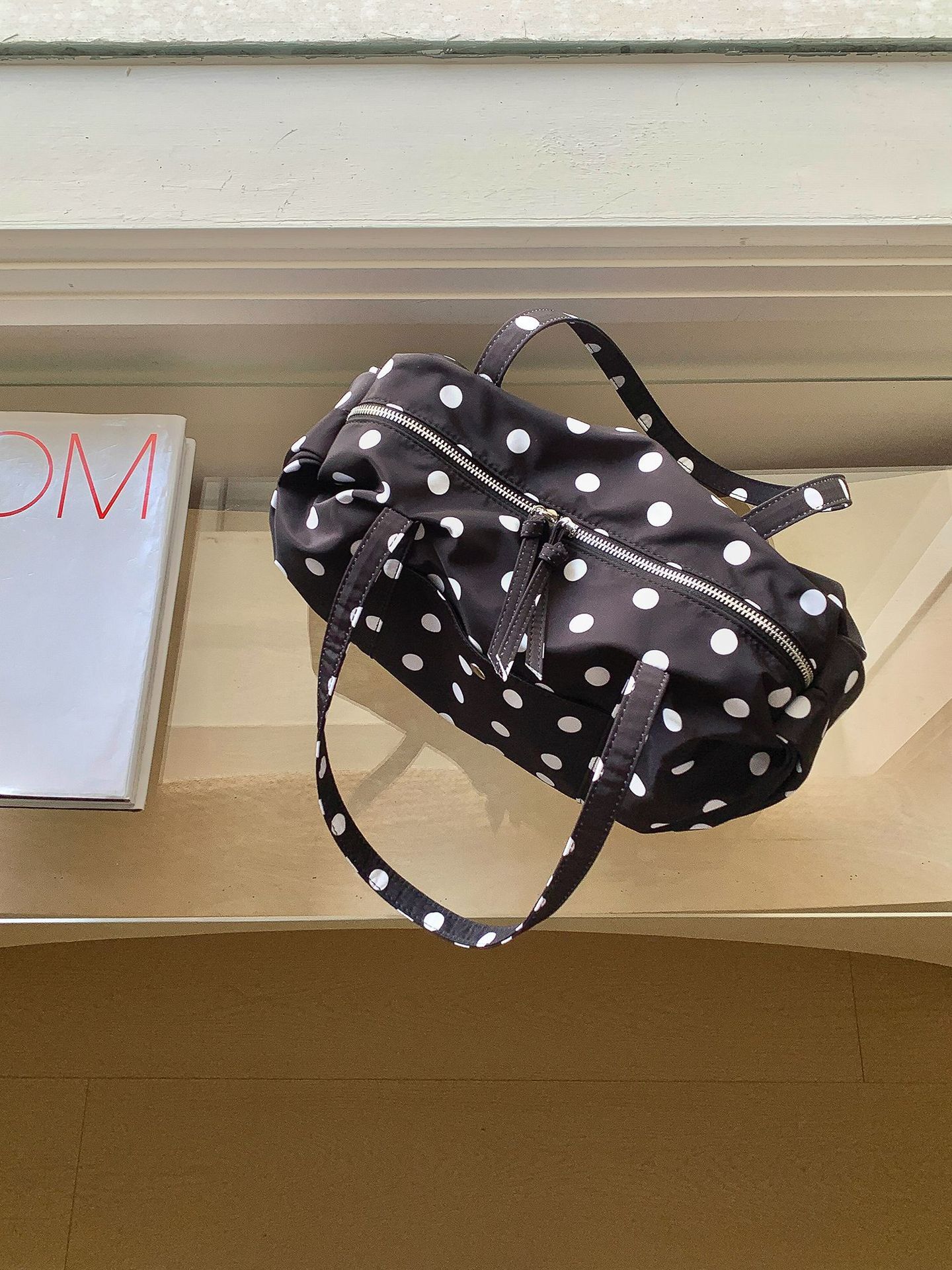 Cute Style Black and White Polka Dot Bag Korean Version Large Capacity Shoulder Bag New Casual Versatile Nylon Handbag for Women