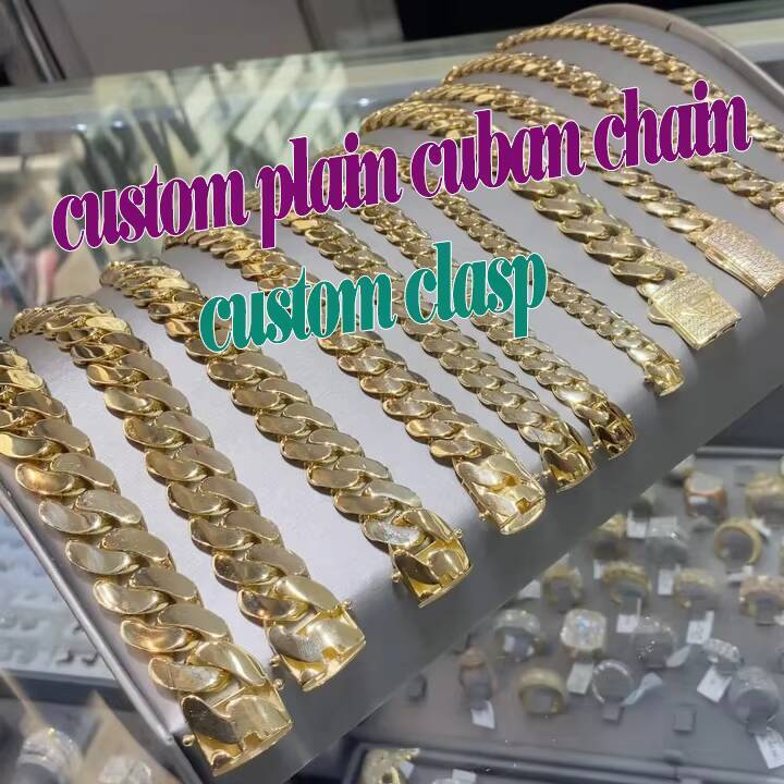 Customized Trendized 14mm 16mm Gold Cuban Chain 925 Sterling Silver VVS Moissanite Clasp Plain Miami Cuban Link Chain