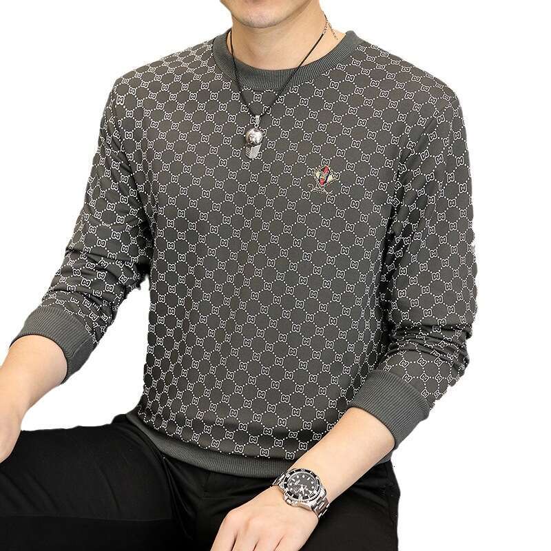 Designer Clothes New Autumn Round Neck Rhinestone Sweatshirt Men's High-End Fashion Inner Long Sleeve T-Shirt Base Shirt