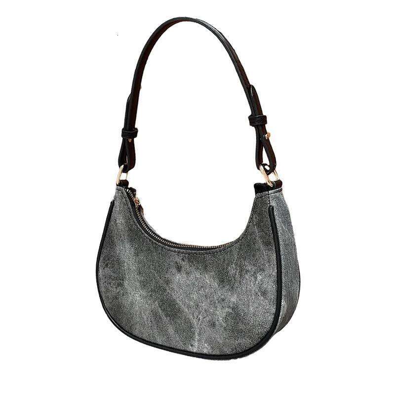 Casual Women Half Moon Underarm Bags Gray PU Leather Hobos Shoulder For Female All Match Ladies Crossbody Bag Purse Handbags