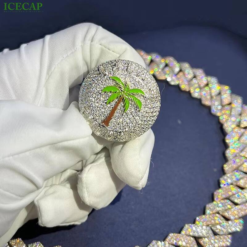 LIFENG Mens Hiphop Coconut Palm Shape Ring Iced VVS Moissanite Diamond 925 Sterling Silver Hip Hop Rappers Fashion Accessory