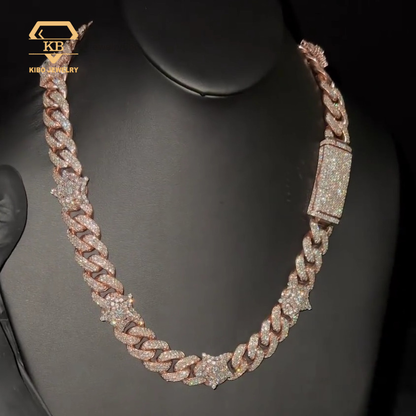 Hip Hop Past Diamond Tester 925 Silver Cuban Link Chain Rose Gold With Diamond Stars Cuban Chains Moissanite