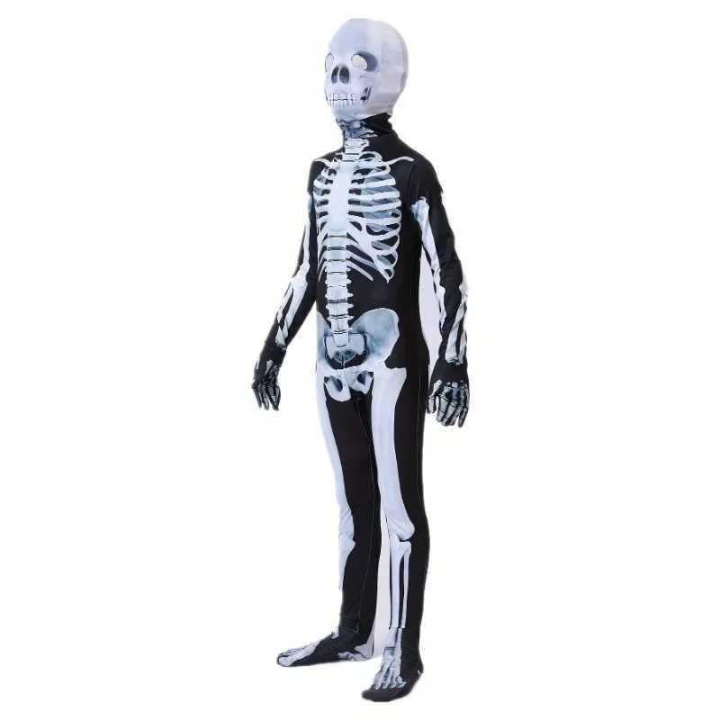 312Y Halloween Boys Skeleton Costume Printed Skeleton Mask Jumpsuit with Scary Mask Spooky Devil Role Play Holiday Party L250918