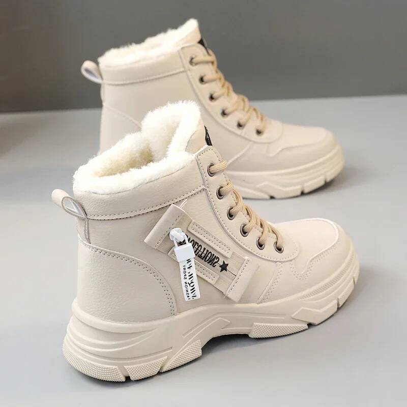 Designer Sneakers for Women Casual High Top Womens 2024 Winter Plush Lined Warm Thick Lace-up Sports Shoes Size 43 ddmymonkey