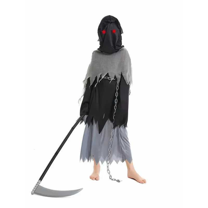 Kids Red Eyed Reaper Costume Scythe Halloween Prop with Detachable Chain Horror Role Play Accessory Grim Reaper Theme L250918