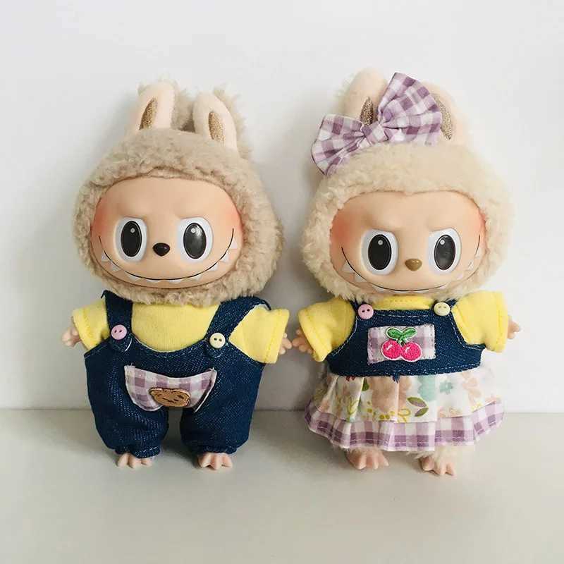 Labubu Doll Clothes Suitable V1V2 Denim Overalls Checkered Skirts Hair Clips Cute Cartoon Dolls Dress Up Games Children Gift Toy C250919