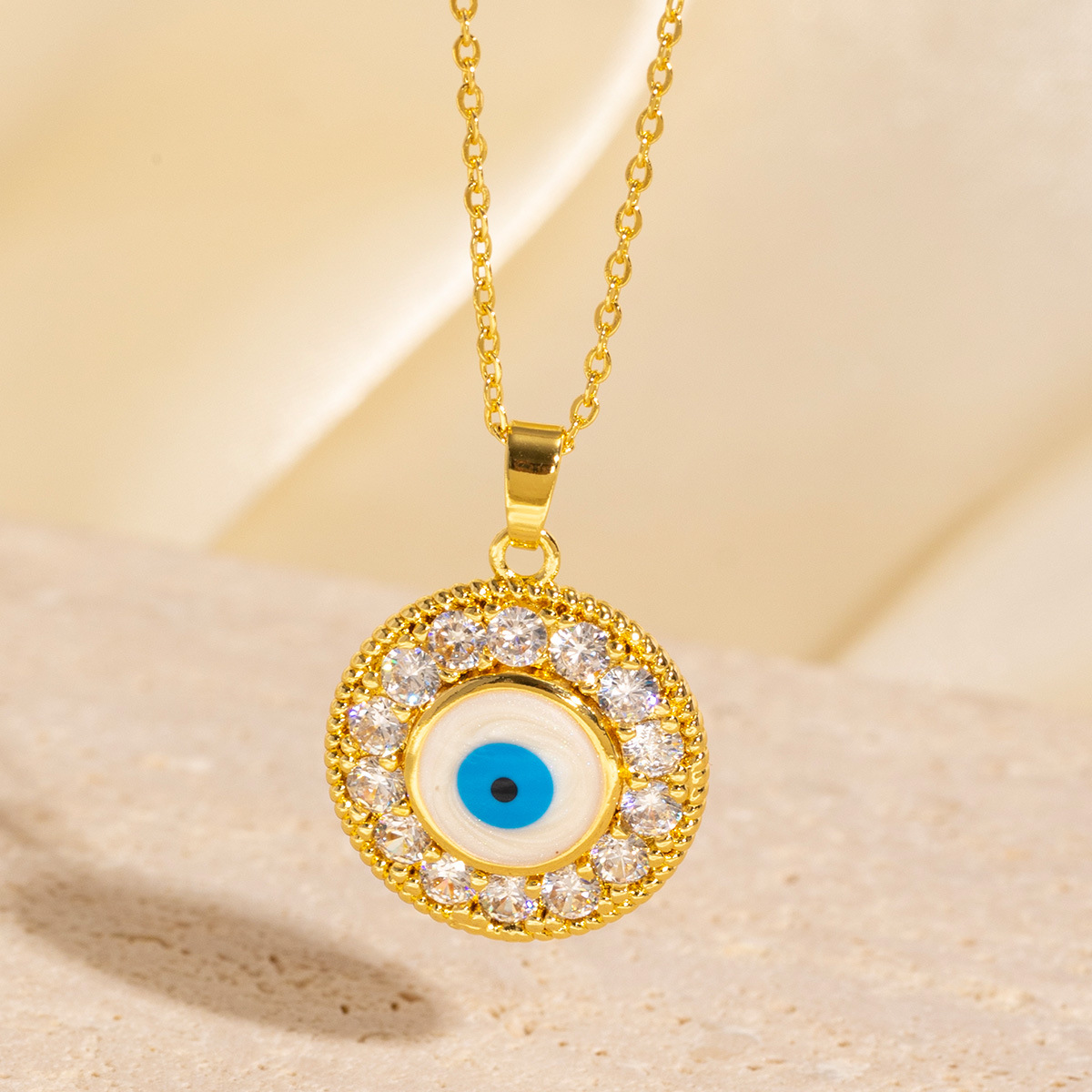 Gold - Toned Evil Eye Pendant Necklace With Crystal - Encrusted Border Protective Daily & Stylish Jewelry Gift For Her High - Quality And Meaningful A
