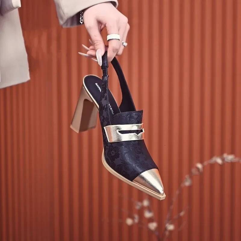 Sandals Designer Pointed Toe Women High Heels Print Random Shoes Sexy Summer Dress Slingback Platform Mujer Zapatos Pumps ddmysaturn