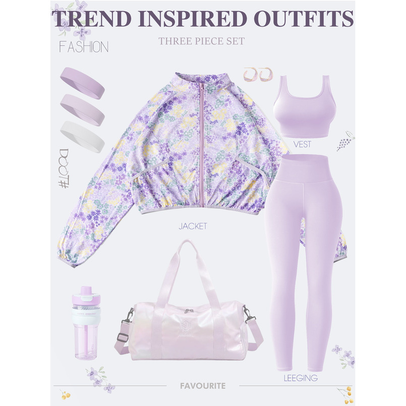 Summer New Women's Mesh Breathable Quick-Dry Long Sleeve Jacket Sports Vest Shaping Fitness Yoga Pants Three-Piece Set