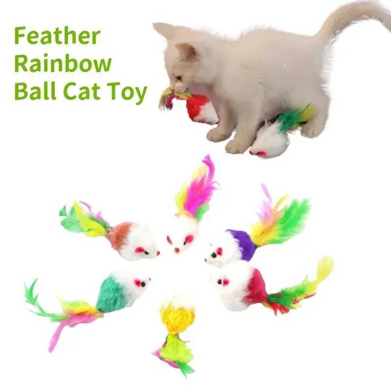 Colored Feathers Fur False Mouse Pet Cat Toys Feather Rainbow Ball Toy Cats Scratching Funny Playing Toys for Cats Pet Supplies X250918