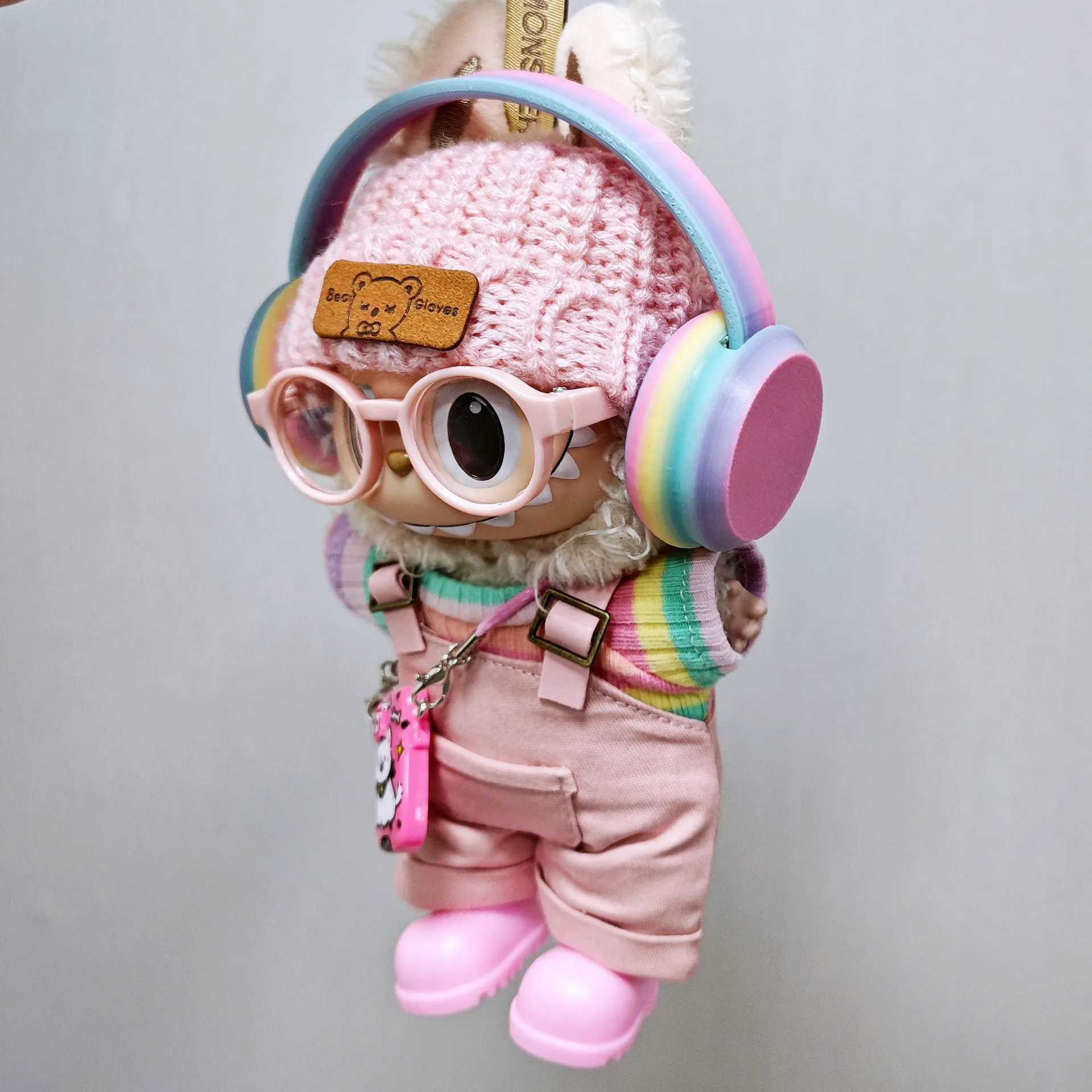 Pink Cargo Pants Rainbow Headphones Fivepiece Set Labubu Clothes Trendy Outfit New Labubu Accessories for Going Out no Doll C250919