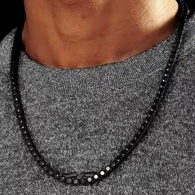 4mm 5mm Iced Out VVS Moissanite Chain Hip Hop Men Dark 20 Inch 925 Silver Black Moissanite Tennis Chain