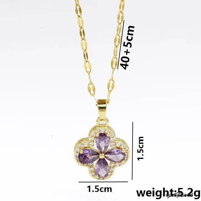 Micro Pave Zircon Violet Four-Leaf Clover Pendant Accessory Titanium Steel Necklace For Women Light Versatile Collarbone Chain ddmyfriend ddmyfriend
