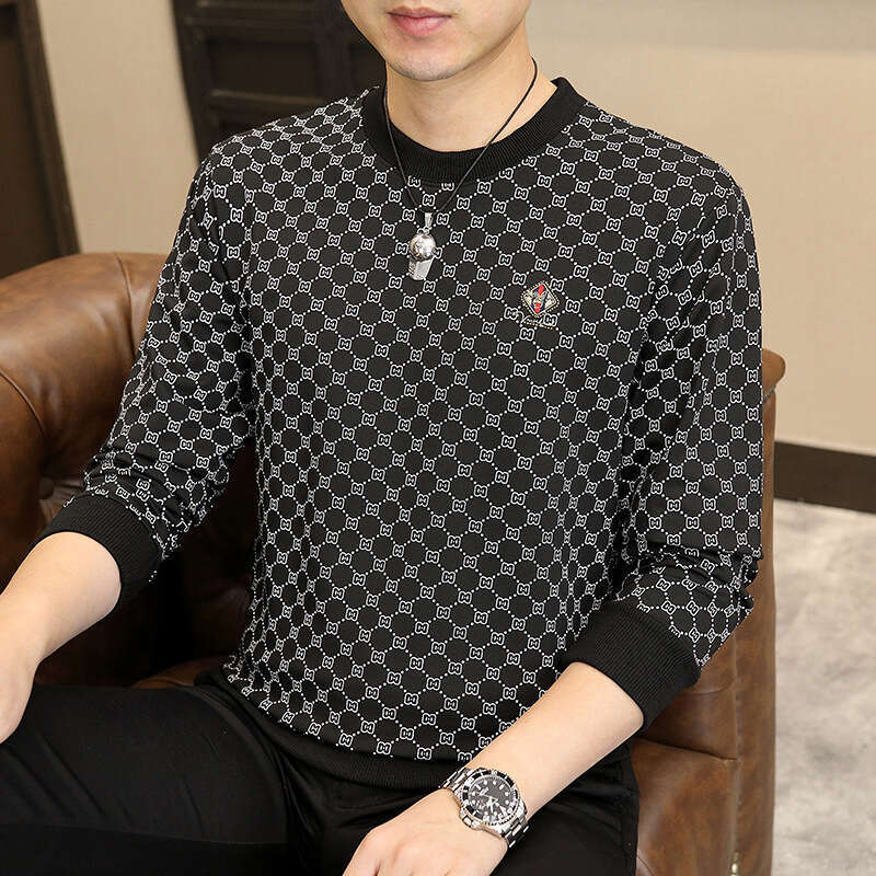 Designer Clothes New Autumn Round Neck Rhinestone Sweatshirt Men's High-End Fashion Inner Long Sleeve T-Shirt Base Shirt