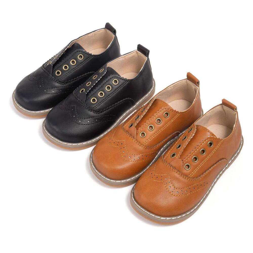 KIDSUN Children Boy Retro Leather Rubber Soft Anti-Slip Flat Sole Fashion Casual Comfortable Lightweight Walking Shoes