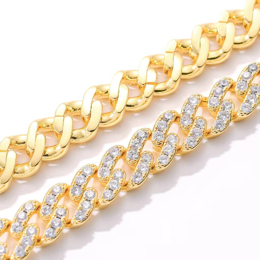 JL Jewelry Iced Out High Quality Diamond 9mm 18k Gold Plated Mens Cuban Link Chain Necklace