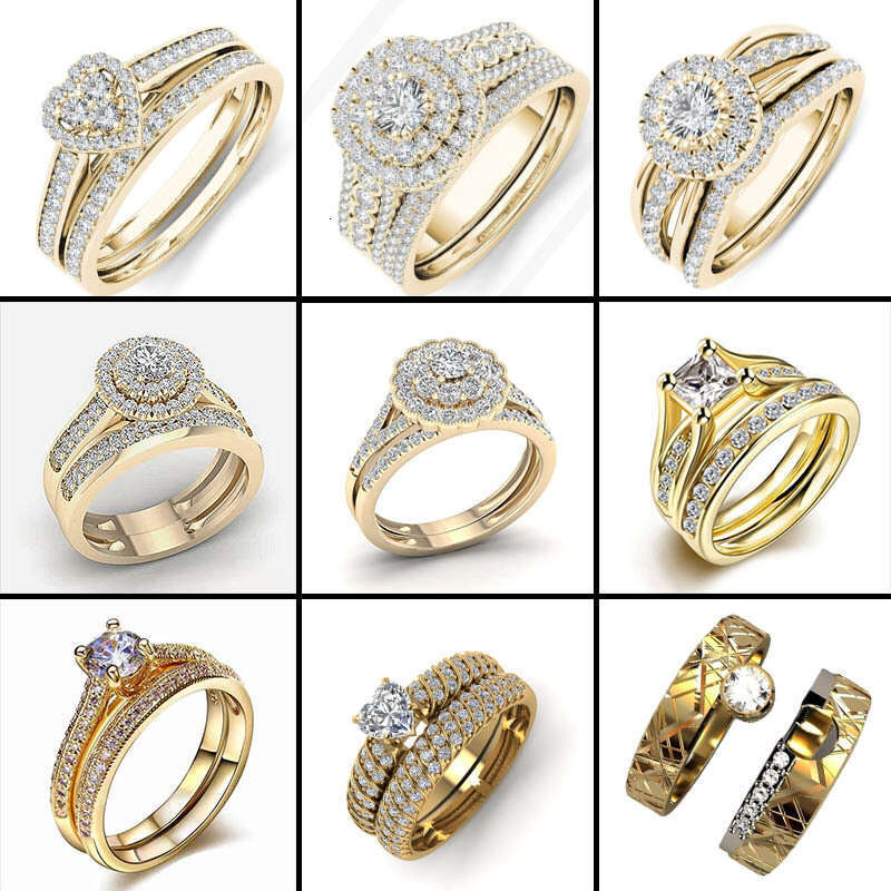 Morning Glory Trendy gold Two-Piece Ring Set Combination Series Hand Jewelry Simple Accessories