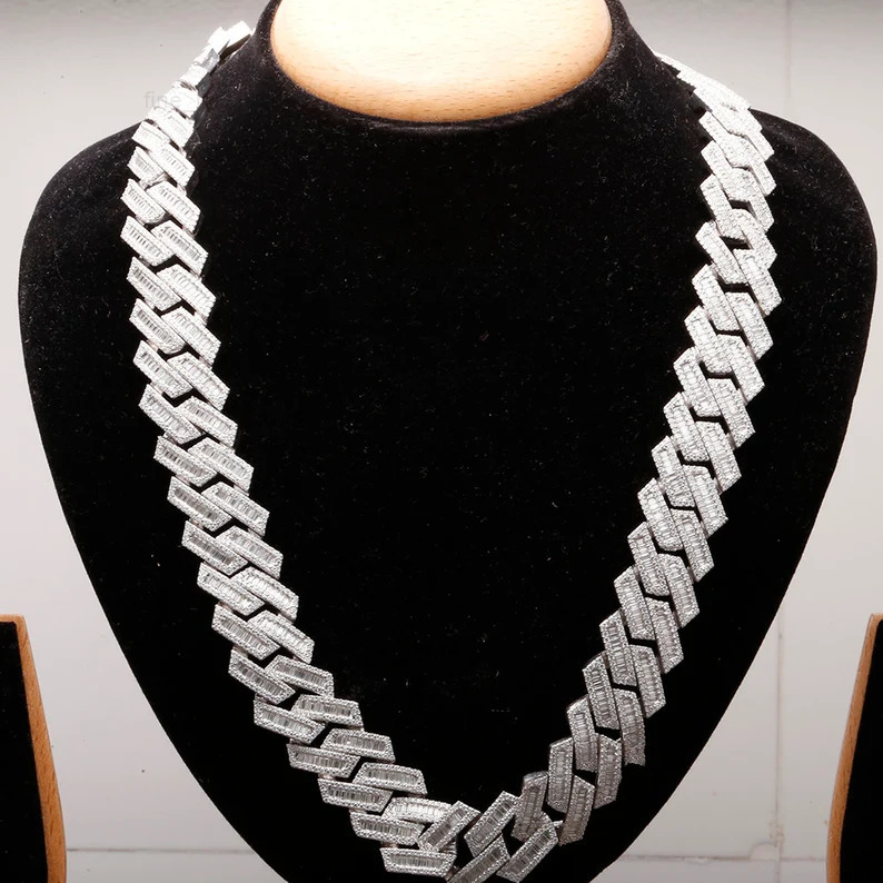 18mm Miami Cuban Link Chain Hiphop 925 Silver Gold Plated Baguette Vvs Iced Out Moissanite Cuban Chain