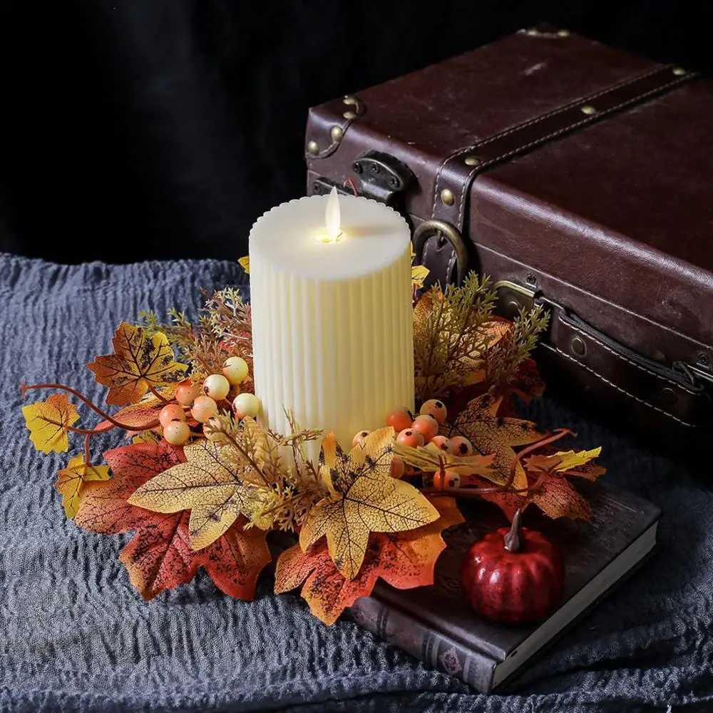 Simulated Maple Leaf Candle Wreath Candlestick Holders Halloween Candle Decor Fashion Table Items Halloween Style Leaves C250919