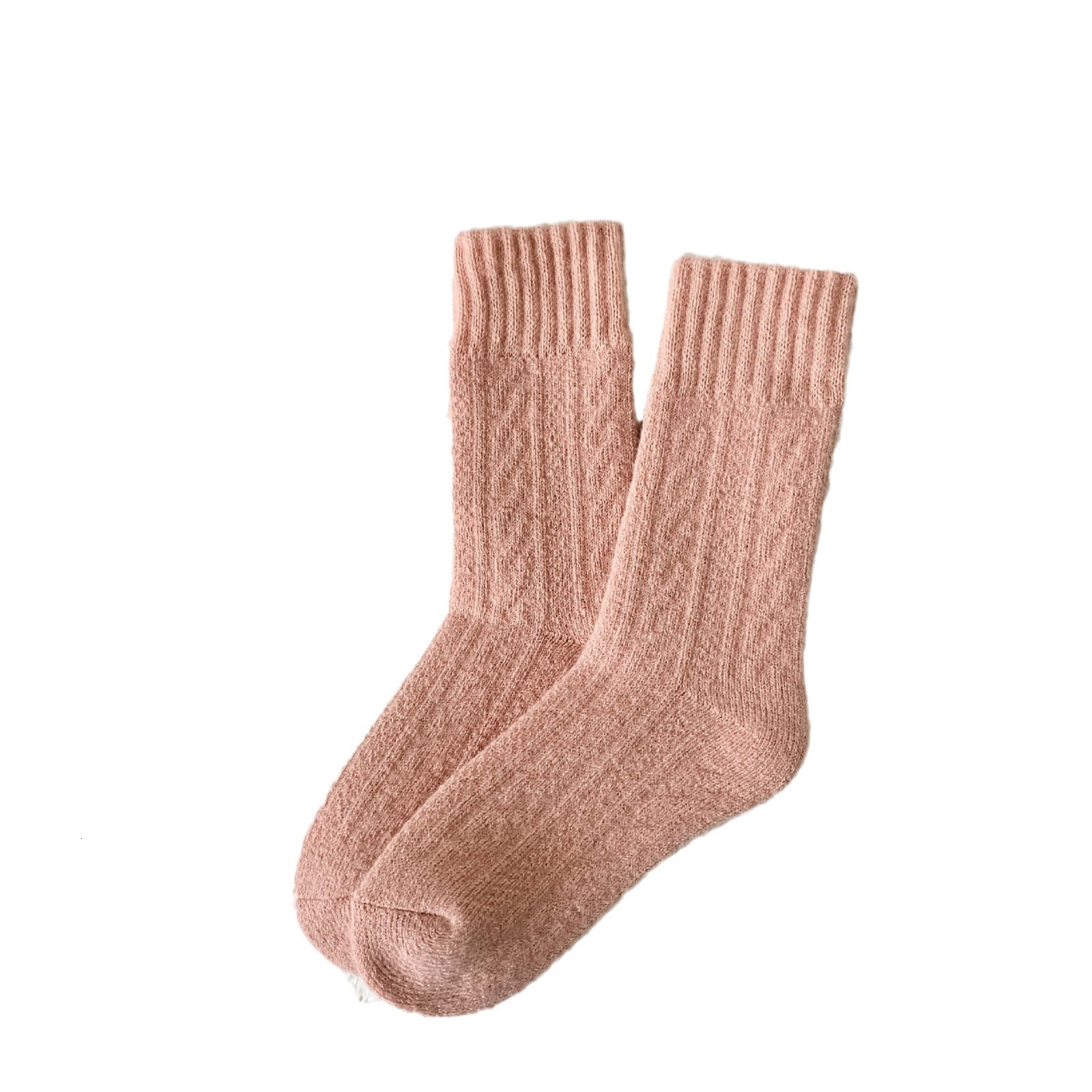 Wool for Women, Autumn and Winter Thickened Warm Terry Mid-Calf Socks, Pink Sweet Cute Girl Towel Socks