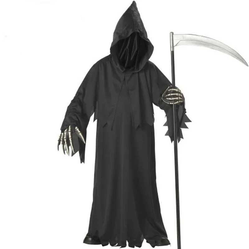 CosplayHigh Quty Grim Reaper Costume With Hat Mask Skeleton Hands Costume Adult Men Halloween Stage Role Playing Skeleton Cos L250918