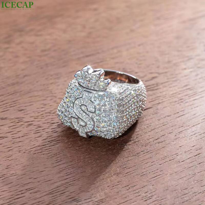 Punk Design Money Bag Fashion Jewelry S925 Iced Out VVS Moissanite Championship Ring Hiphop Party Rings for Men