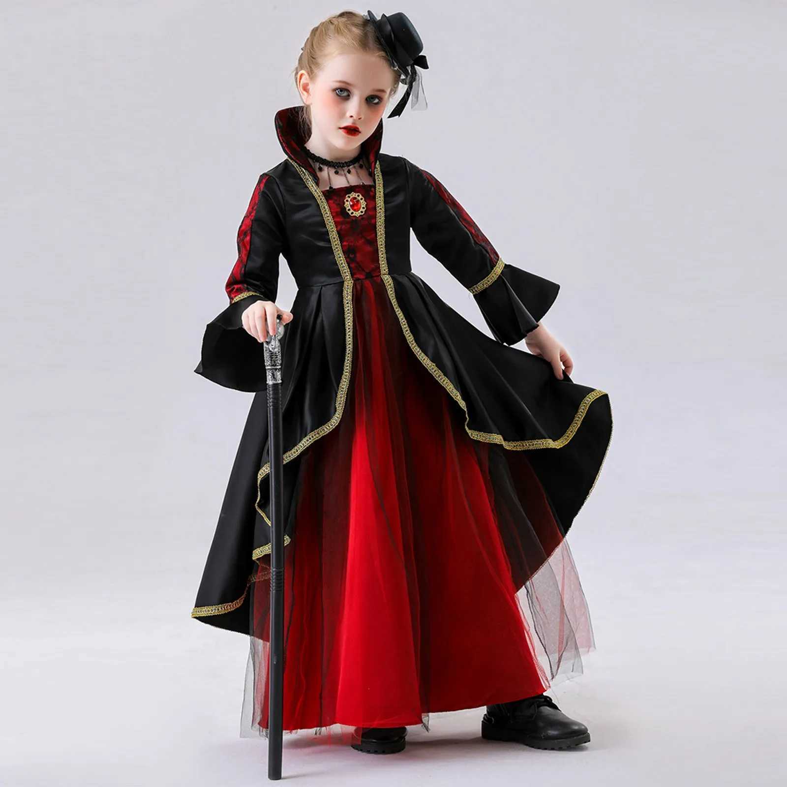 Vampire Dress For Girls Kids Halloween Cosplay Elegant Costume Party Dress Childrens Witch Fancy Dress Magic Witch Costume L250918