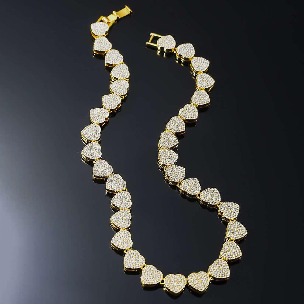 New Heart-Shaped Full Dia Cuban Necklace Hip-Hop Style Bracelet Trendy Men's Punk Jewelry