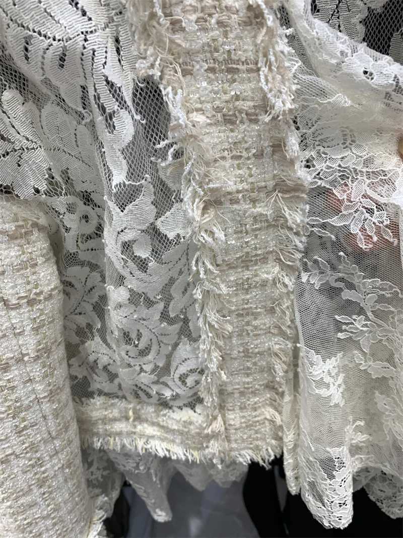 Autumn new Elegant Ladies tweed woven lace patchwork jacket for Women Slim Fit Short Cardigan Coat Y4268 Z250918