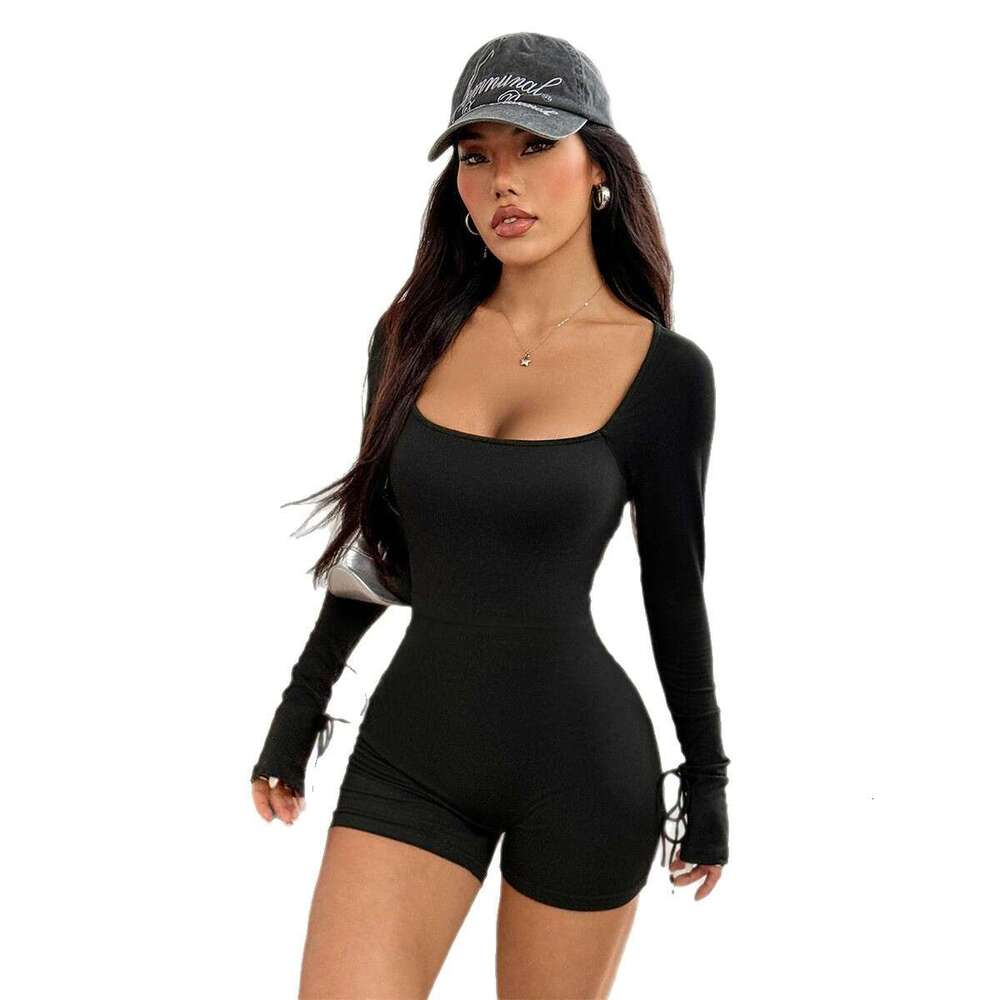Sports Yoga Style High Elastic Slim Long Sleeve Shorts Jumpsuit Women's Clothing 2025 Spring and Summer