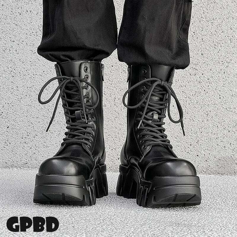 GPBD Gear Bottom Bulldozer Boot Men's 2025 Autumn High Fashion Punk Work Motorcycle Boots High-top Leather Shoes Trend