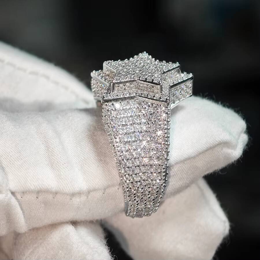 VVS Hip Hop Mens Moissanite Cluster Double FivePoint Star Ring 925 Sterling Silver Passes Diamond Tester Fine Jewelry