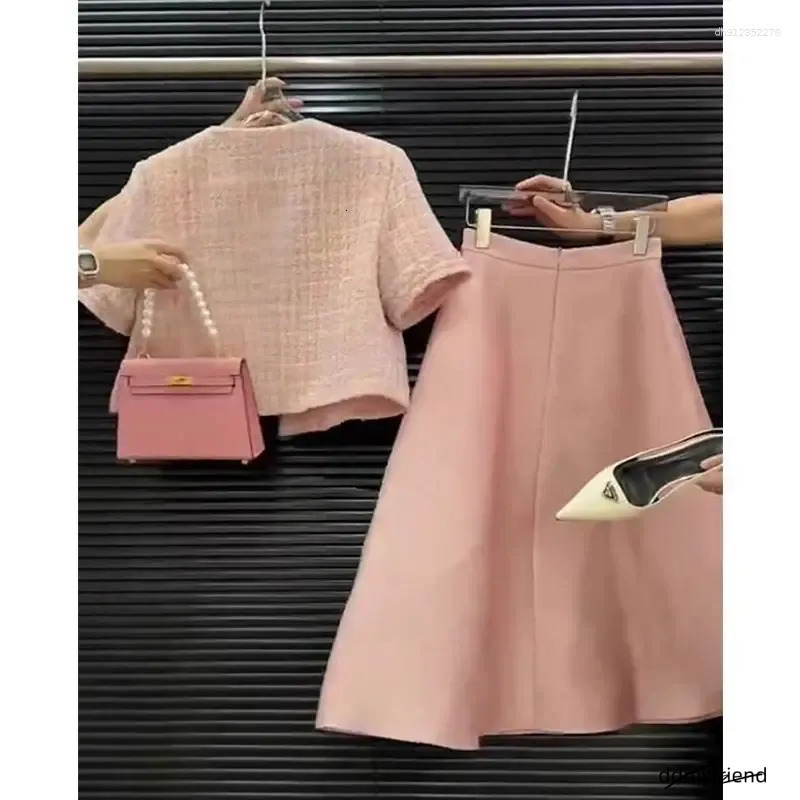 Two Piece Dress 2025 Summer Pink French Suit Set Women's - Hong Kong Chic Sleeveless Blazer & Skirt Light Elegant Outfit ddmyfriend