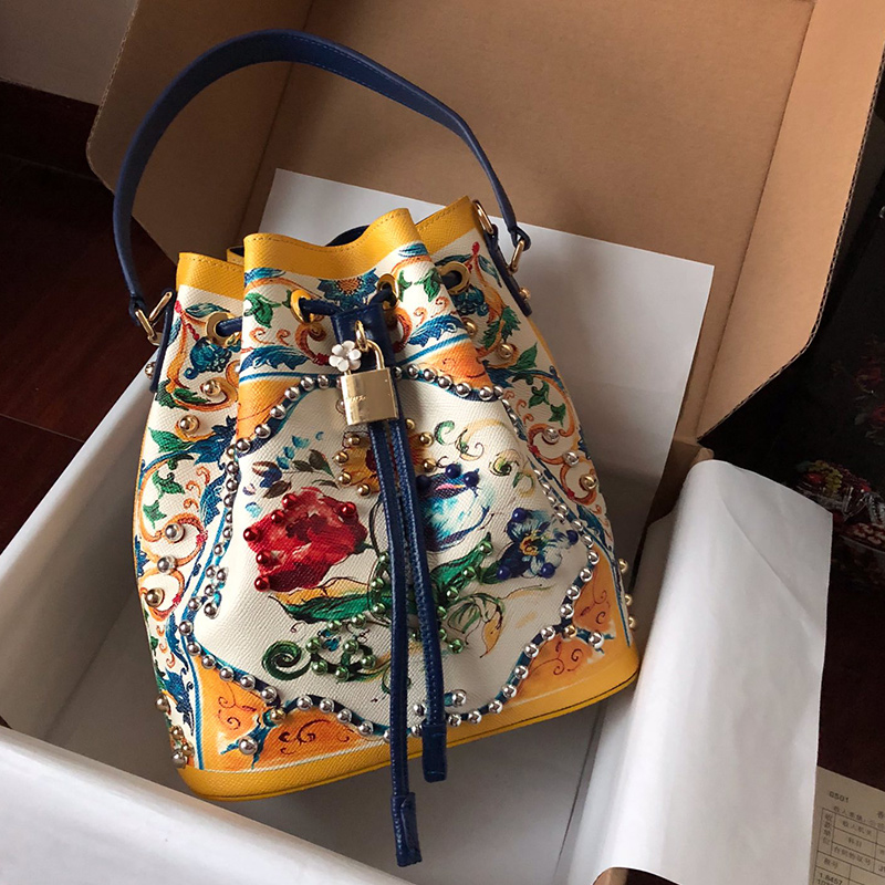 10a designer tote bag Drawstring Bucket Bags luxury crossbody bag Sicily Miss Bucket Bag, Genuine Leather Women's Bag, Colorful Printed Bag mirror quality hand bag desi