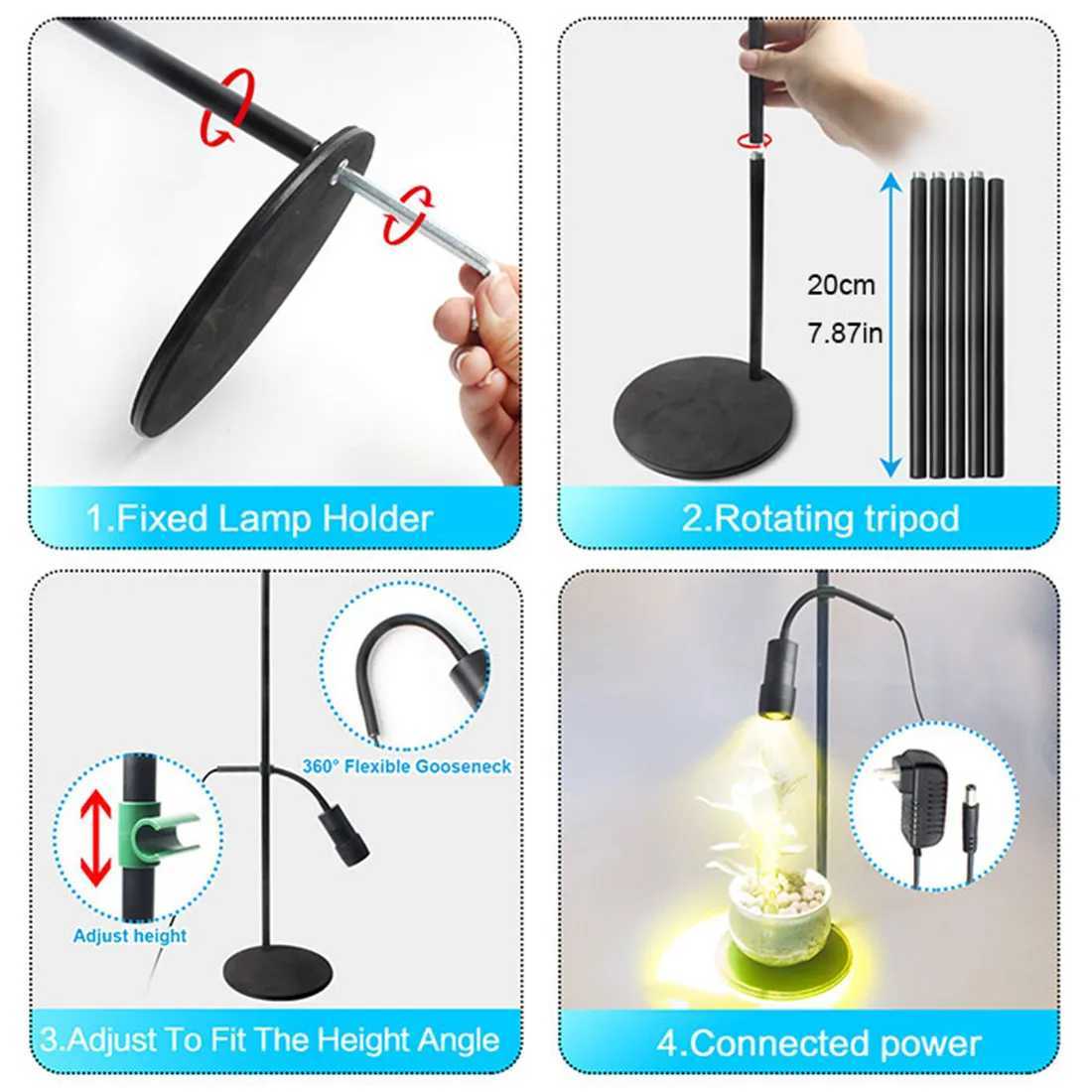 Adjusted Height Zoomable 10W LED Grow Light with 3612H Timmer Desktop Floor 5 Step Dimmable Full Spectrum Plant Growing Lamp C250919