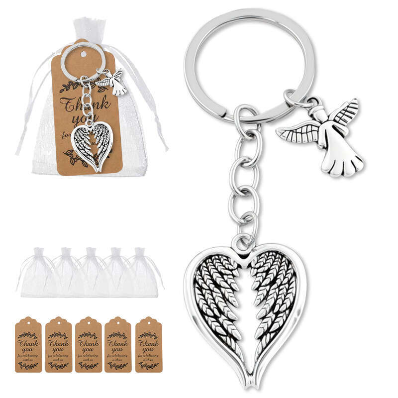 New Temu Fashion Guardian Angel Gift Heart-Shaped Wing Alloy Keychain Simple