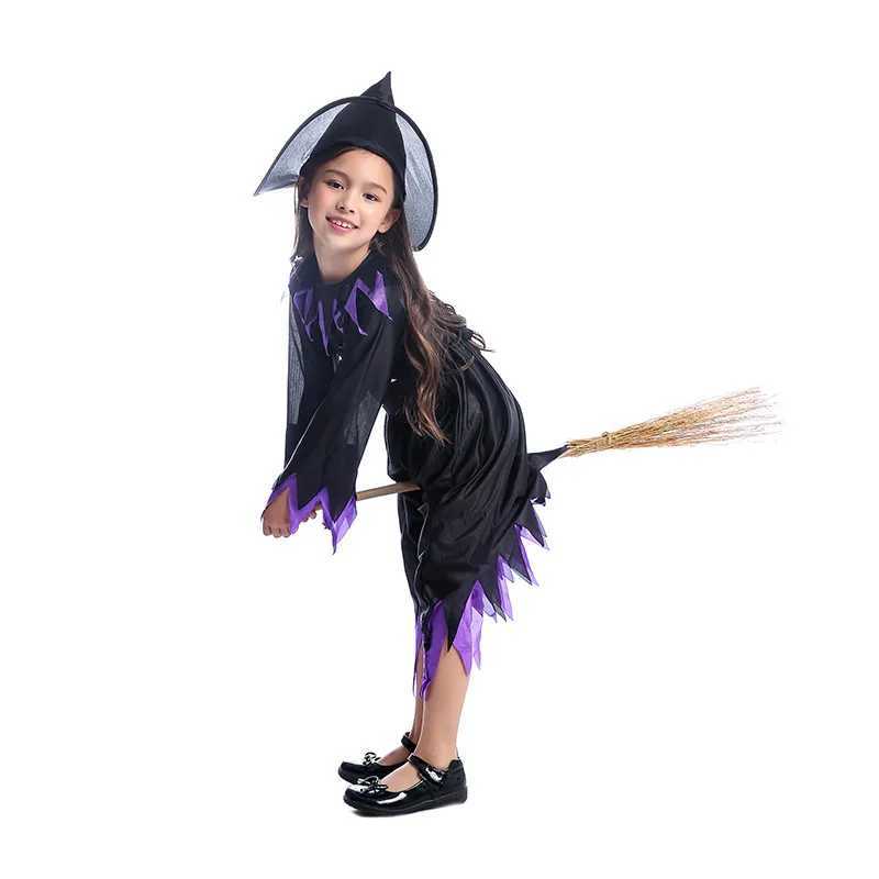 Girls Classic Wicked Bat Witch Cosplay Fancy Dress Kids Halloween Theme Party Costume L250918