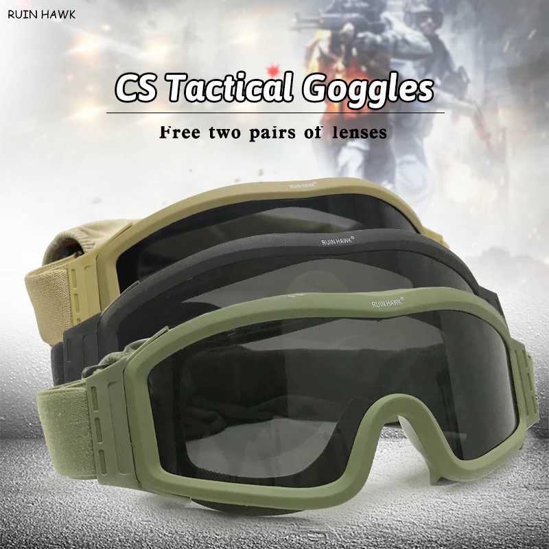 Tactical Goggles Mountaineering Shooting Sunglasses Windproof Sand Control Motocross CS Glasses 3 Lenses Replaceable Motorcycle J2509191