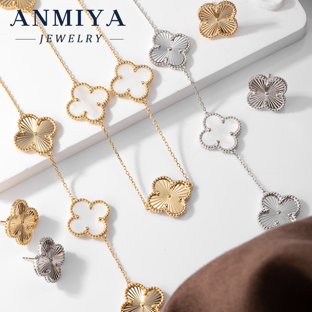 Luxury 925 Sterling Silver Set for Women, Clover Necklace Bracelet Earring Set, Premium Finish, Perfect Gift Set