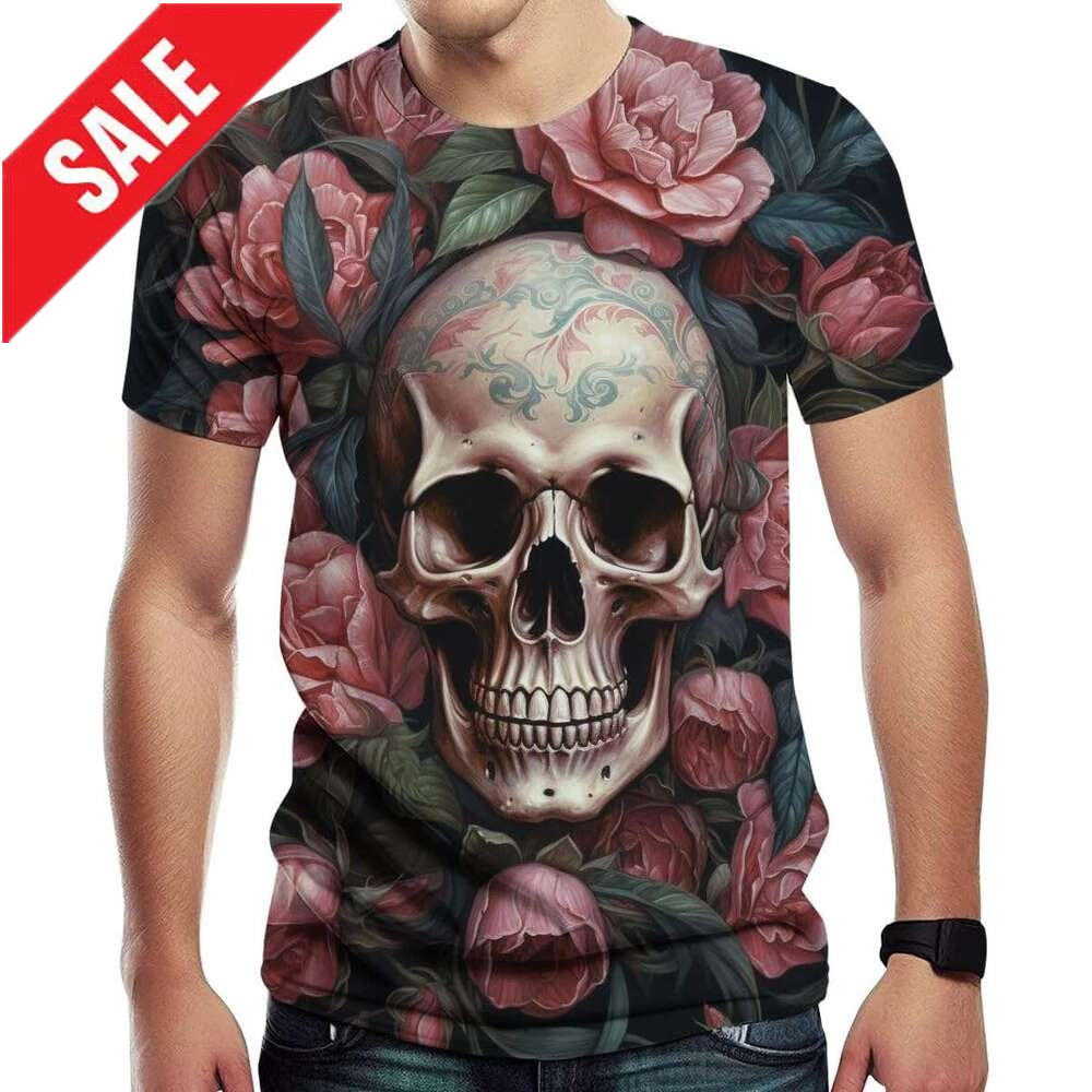 Halloween Mens T shirt Skull Graphic T-Shirts Novelty Rose Printed Summer Shirt shirts tshirt graphic tee Casual tops summer clothes Short sleeve 2025