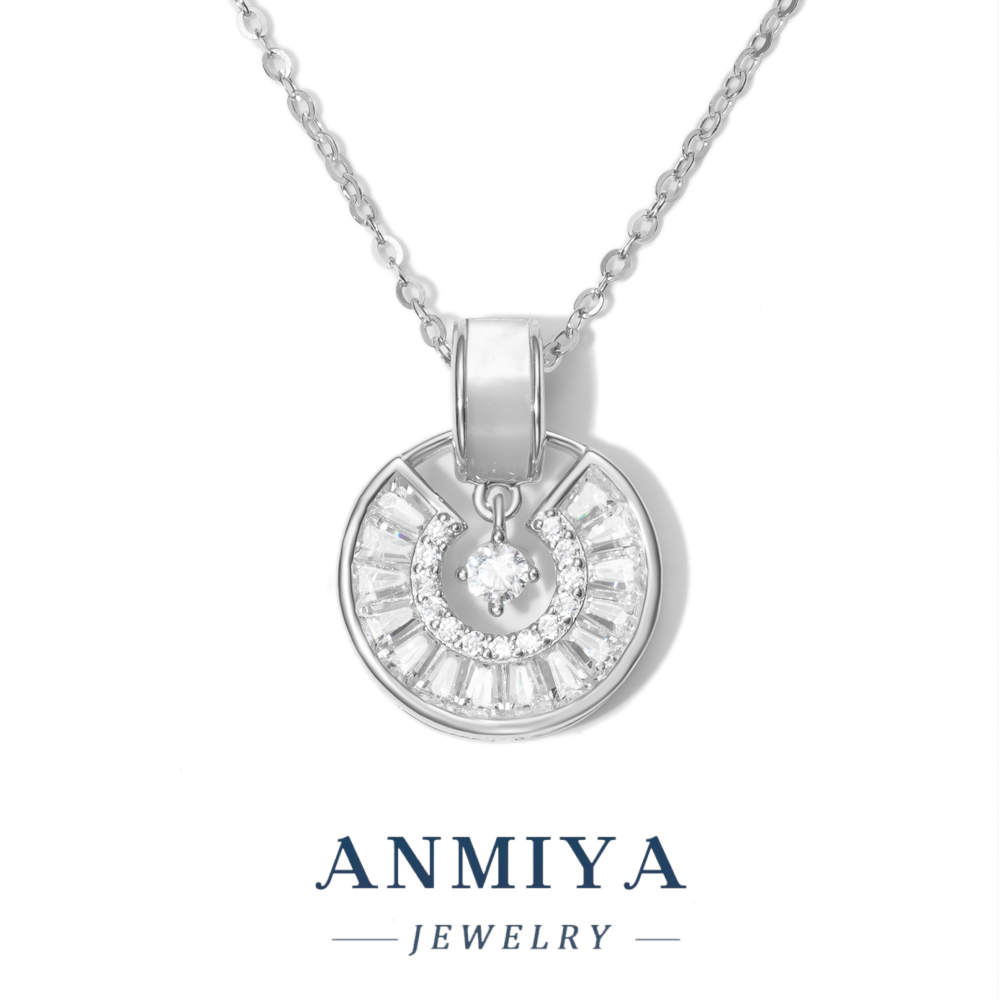 Modern 925 Necklace, Sleek Round Pendant Jewelry with Minimalist Bar, Layering Piece for Stacked Jewelry Looks