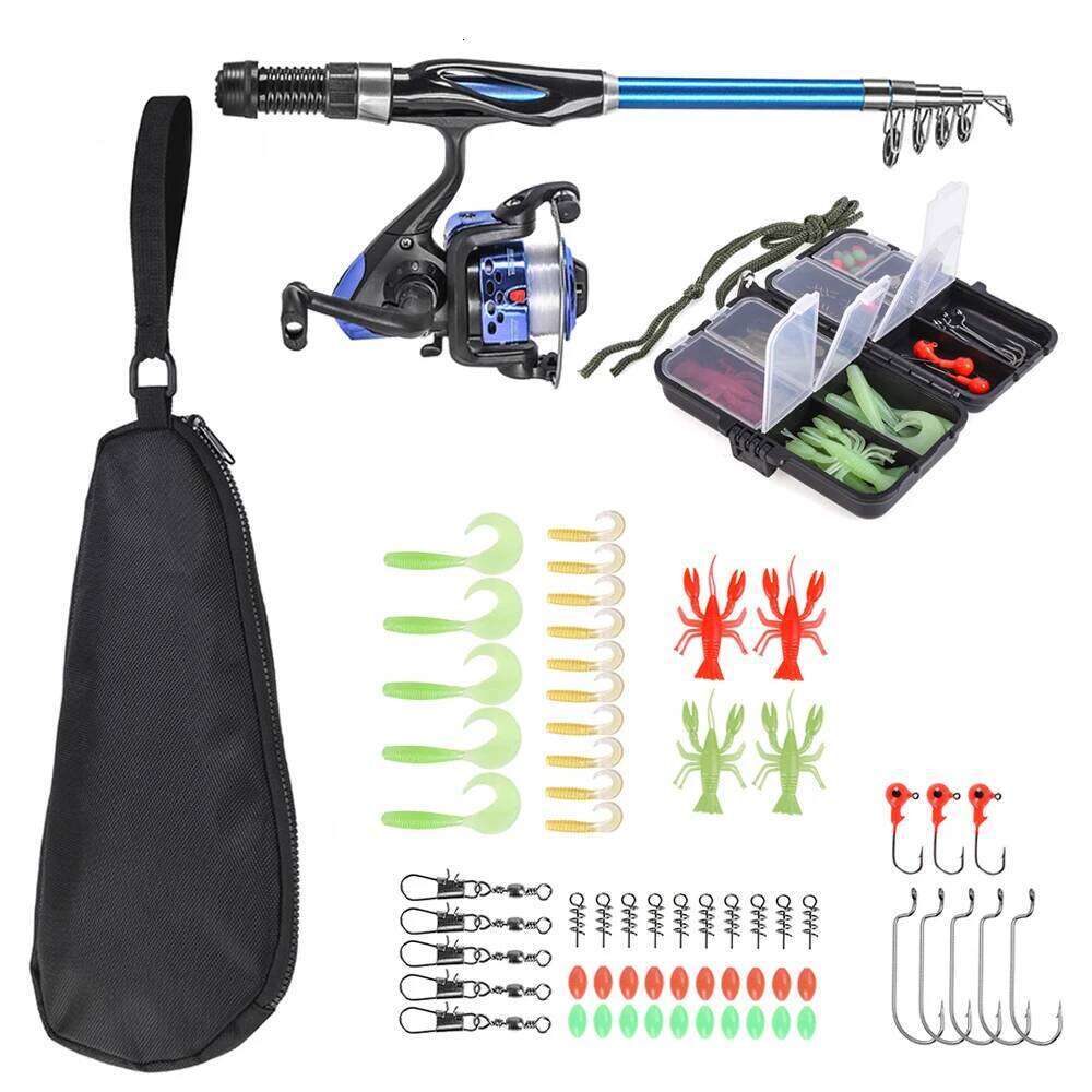 Fishing Set With 1.5-Meter Telescopic Fishing Rod Reel Set, Including Hook, Soft Bait, Bucket, And Rotating St