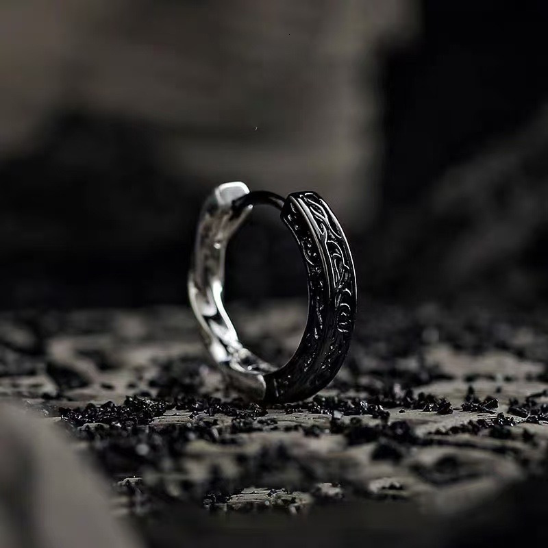Tang Grass Pattern Earrings for Men, Dark Style, Men's Trendy, High End, Cold Style, Ear Buckles for Women, Couple Earrings, Earrings, Rascal and