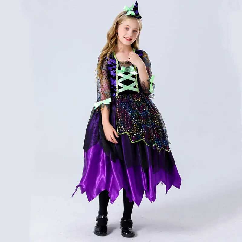 Girls Halloween Witch Costume Kids Carnival Party Cosplay Evil Dark Fairy Witch Ball Gown Fancy Dress Children Princess Dress L250918