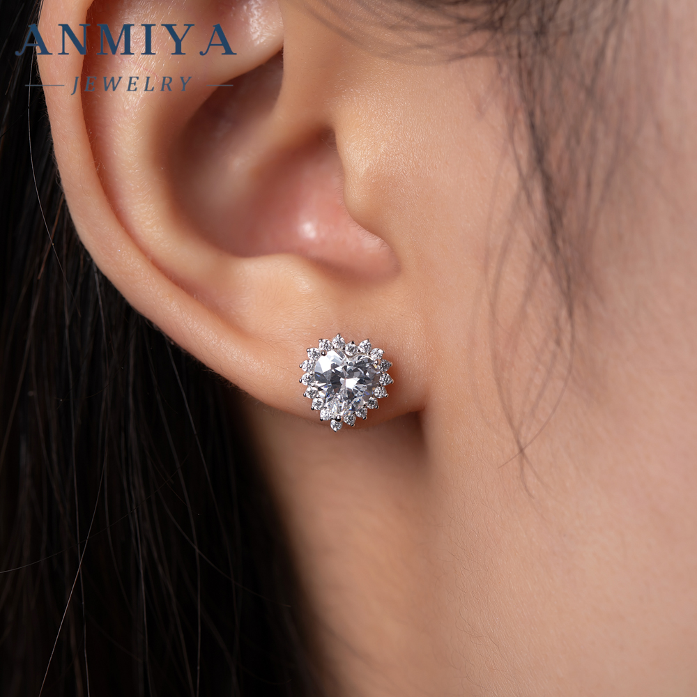 Custom Cute 925 Sterling Silver Zircon Day Heart Stud Earrings Real Gold Plating Hollow Small Heart Earring for Girls Women Jewelry