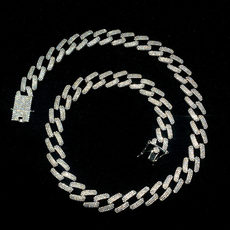 SizeIced Out Hip Hop Jewelry 8mm 10mm 12mm Silver 925 Cuban Chain Moissanite Necklace