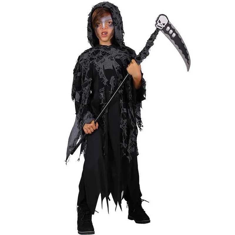 Girl Scary Ghost Evil Robe Scythe Purim Outfit Black Death Boy Fancy Dress Up Grim Reaper Halloween Costume Children L250918