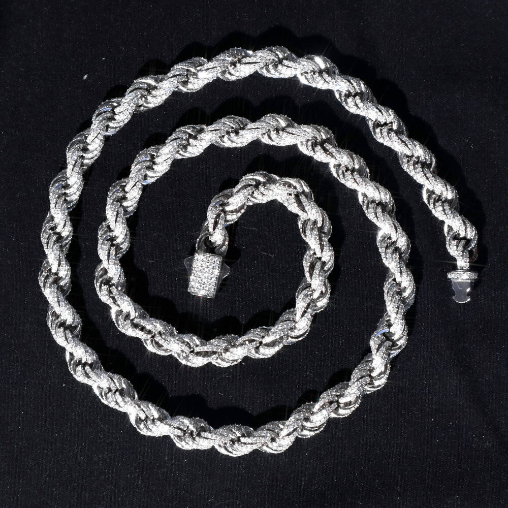 High Quality Moissanite Chain Customized Trend 4mm 6mm 7mm Rope Chain Hiphop 925 Silver Moissanite Rope Chain for Men