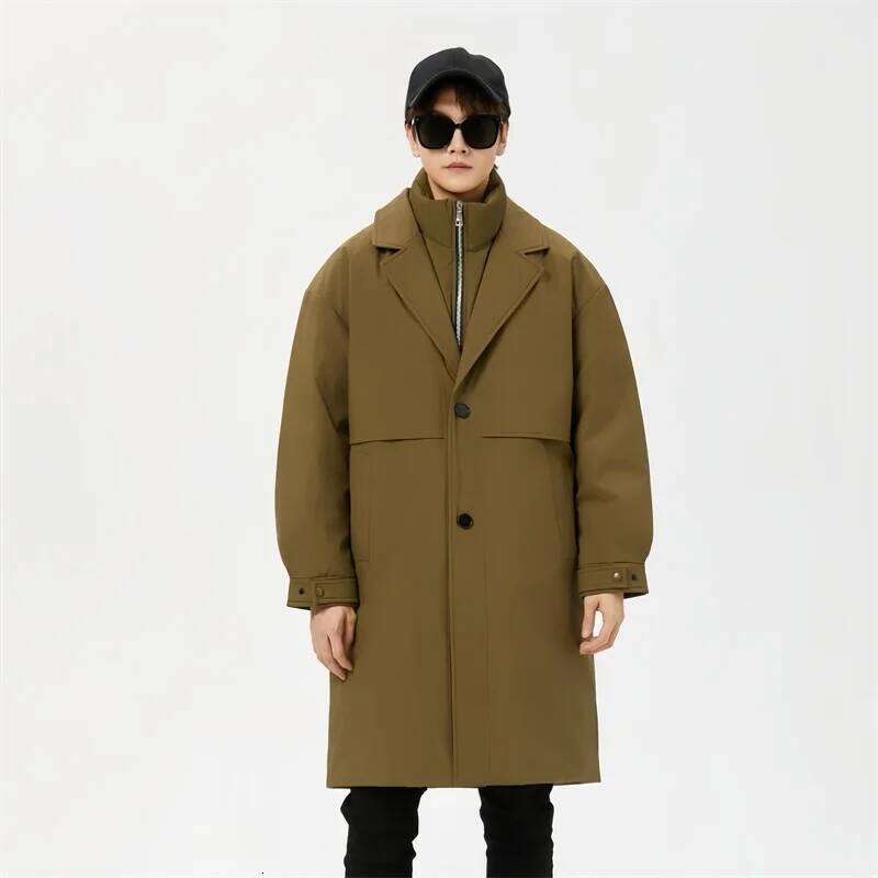 Down Trench Autumn Winter New Solid Color Business Light Medium Length Coat Men's Windproof Warm Jacket