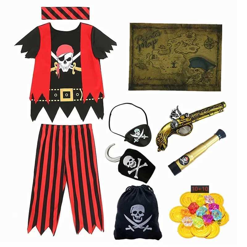 312 Years Old Cute Boy Pirate Costume Printed Striped Pirate Outfit Party Prom Performance with 7PC Toy Gift L250918